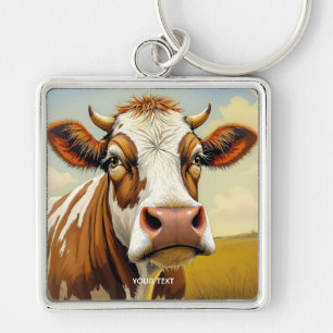 Fantasy Cute Cow Field Clouds Key Ring
