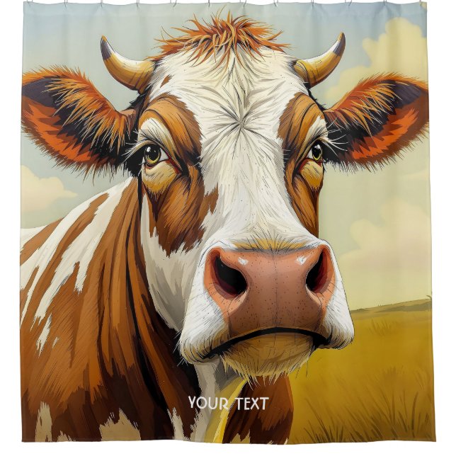 Fantasy Cute Cow Field Clouds Shower Curtain (Front)