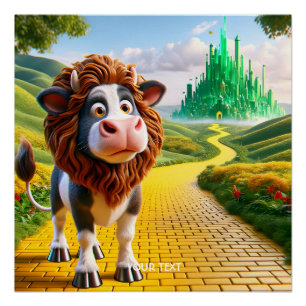 Fantasy Cute Cow Lion Road Poster