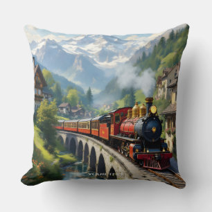 Fantasy Cute Crimson Antique Train Cushion