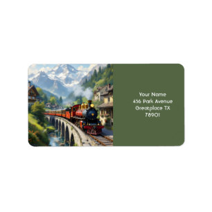 Fantasy Cute Crimson Antique Train Label