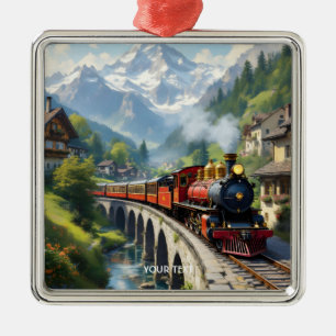 Fantasy Cute Crimson Antique Train Metal Tree Decoration