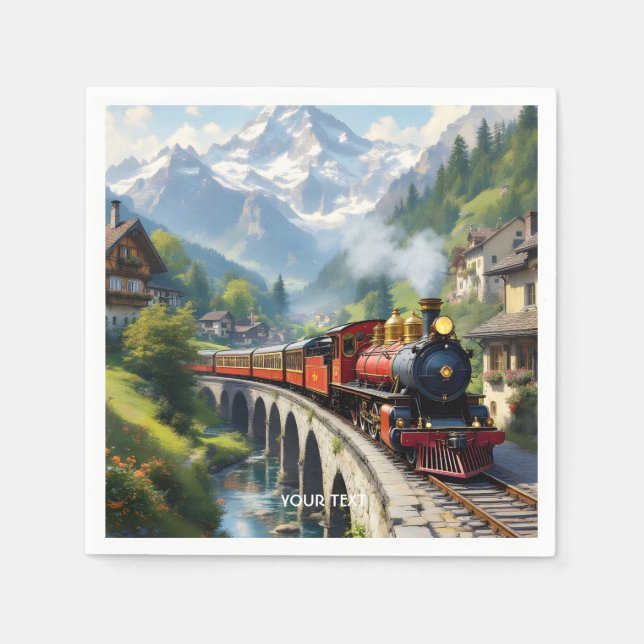 Fantasy Cute Crimson Antique Train Napkin (Front)