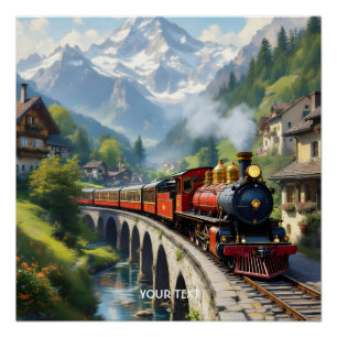 Fantasy Cute Crimson Antique Train Poster