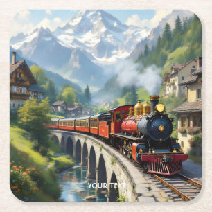 Fantasy Cute Crimson Antique Train Square Paper Coaster