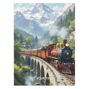 Fantasy Cute Crimson Antique Train Tablecloth