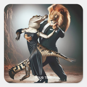 Fantasy Cute Crocodile Lion Tango Square Sticker