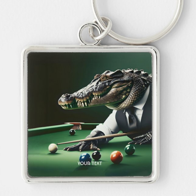 Fantasy Cute Crocodile Playing Billiard  Key Ring (Front)