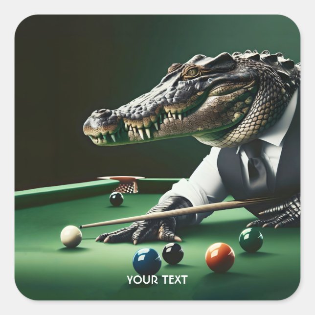 Fantasy Cute Crocodile Playing Billiard  Square Sticker (Front)