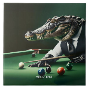 Fantasy Cute Crocodile Playing Billiard  Tile