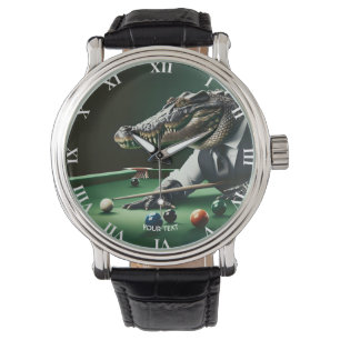 Fantasy Cute Crocodile Playing Billiard  Watch