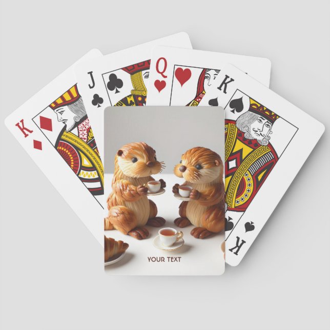 Fantasy Cute Croissants Otters Tea Playing Cards (Back)