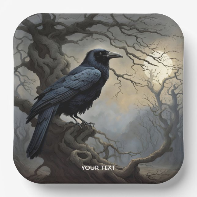Fantasy Cute Crow Tree Darkness Paper Plate (Front)