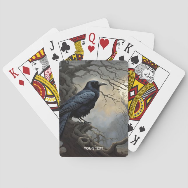 Fantasy Cute Crow Tree Darkness Playing Cards (Back)
