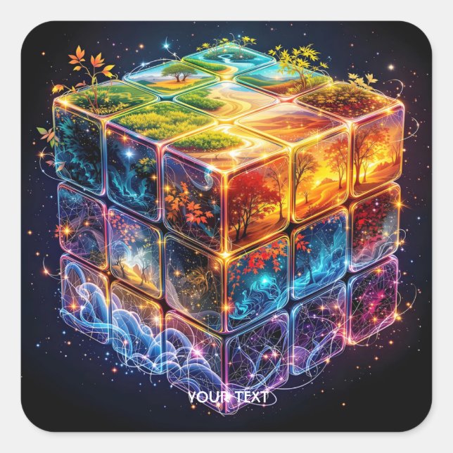 Fantasy Cute Cube Seasons Space Square Sticker (Front)