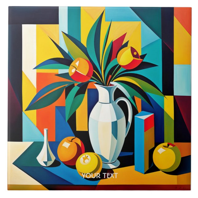 Fantasy Cute Cubist Still Life Tile (Front)