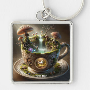 Fantasy Cute Cup Mushrooms Forest Key Ring