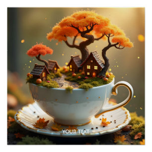 Fantasy Cute Cup Of Autumn Poster