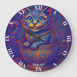 Fantasy Cute Cup Smiling Cat Large Clock