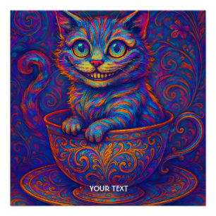 Fantasy Cute Cup Smiling Cat Poster