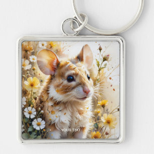 Fantasy Cute Curious Mouse Garden Key Ring
