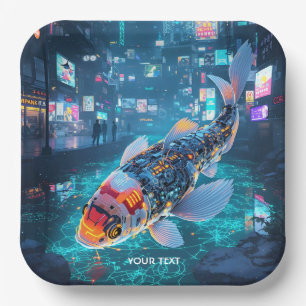 Fantasy Cute Cyber Fish City Paper Plate