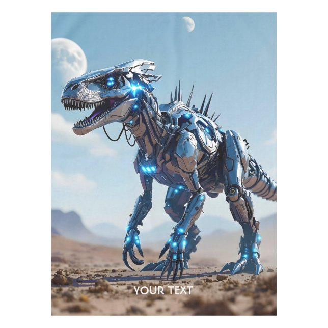 Fantasy Cute Cyborg Dinosaur Desert Tablecloth (Front)