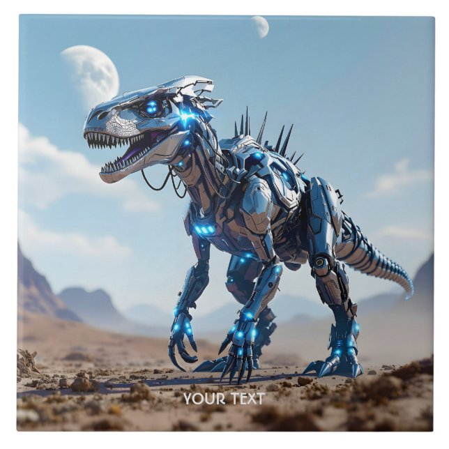 Fantasy Cute Cyborg Dinosaur Desert Tile (Front)