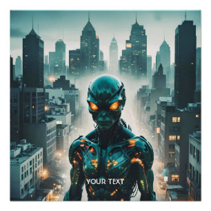 Fantasy Cute Cyborg Evening City Poster