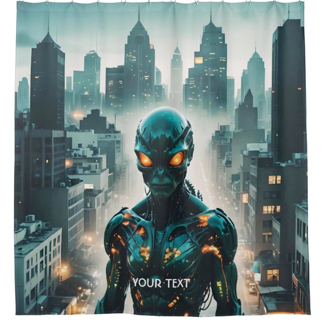 Fantasy Cute Cyborg Evening City Shower Curtain (Front)