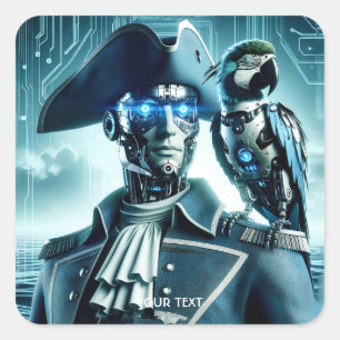 Fantasy Cute Cyborg Parrot Pirate Square Sticker