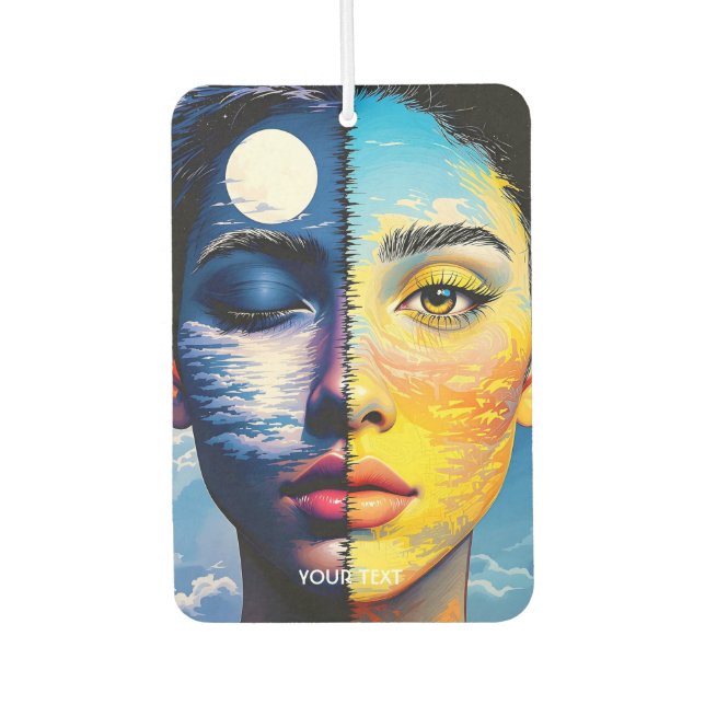 Fantasy Cute Day Night Face  Car Air Freshener (Front)