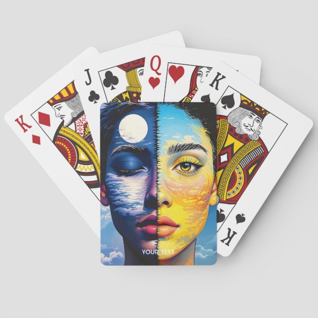 Fantasy Cute Day Night Face  Playing Cards (Back)