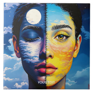 Fantasy Cute Day Night Face  Tile