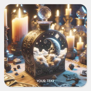 Fantasy Cute Decanter Moon Night Square Sticker