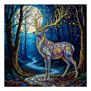 Fantasy Cute Deer Starlight Antlers Poster