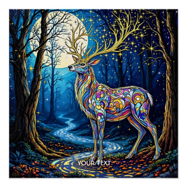 Fantasy Cute Deer Starlight Antlers Poster (Front)