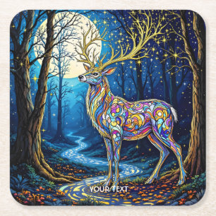 Fantasy Cute Deer Starlight Antlers Square Paper Coaster