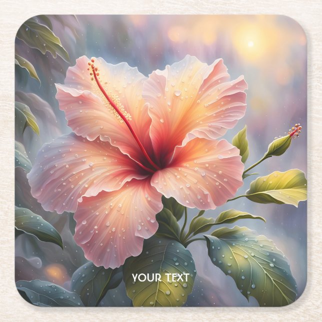 Fantasy Cute Delicate Hibiscus Flower Square Paper Coaster (Front)