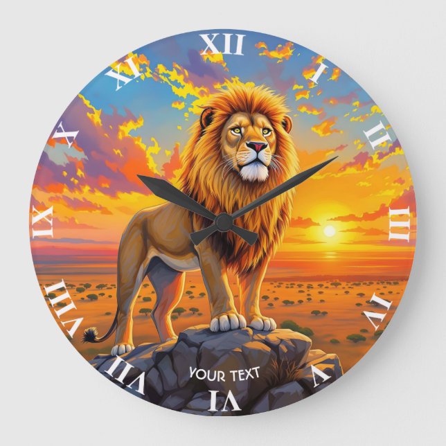 Fantasy Cute Desert Rock Lion Large Clock (Front)