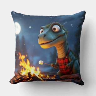 Fantasy Cute Dino Campfire Moon Cushion