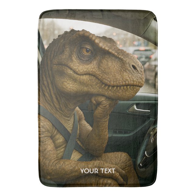 Fantasy Cute  Dinosaur Driving Car Bath Mat (Front Vertical)