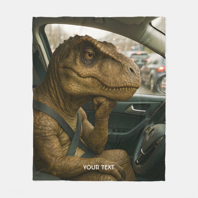 Fantasy Cute  Dinosaur Driving Car Fleece Blanket (Front)