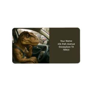 Fantasy Cute  Dinosaur Driving Car Label