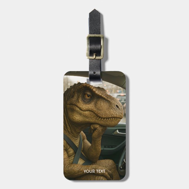 Fantasy Cute  Dinosaur Driving Car Luggage Tag (Front Vertical)