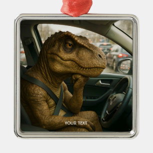Fantasy Cute Dinosaur Driving Car Metal Tree Decoration