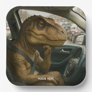 Fantasy Cute  Dinosaur Driving Car Paper Plate