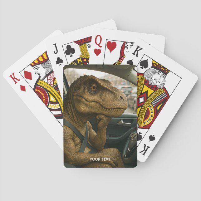 Fantasy Cute  Dinosaur Driving Car Playing Cards (Back)