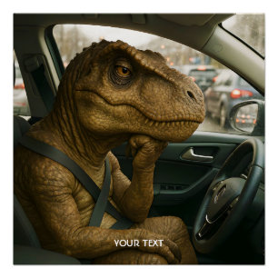Fantasy Cute Dinosaur Driving Car Poster
