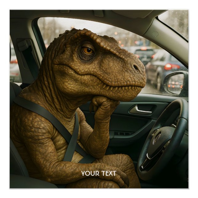 Fantasy Cute  Dinosaur Driving Car Poster (Front)